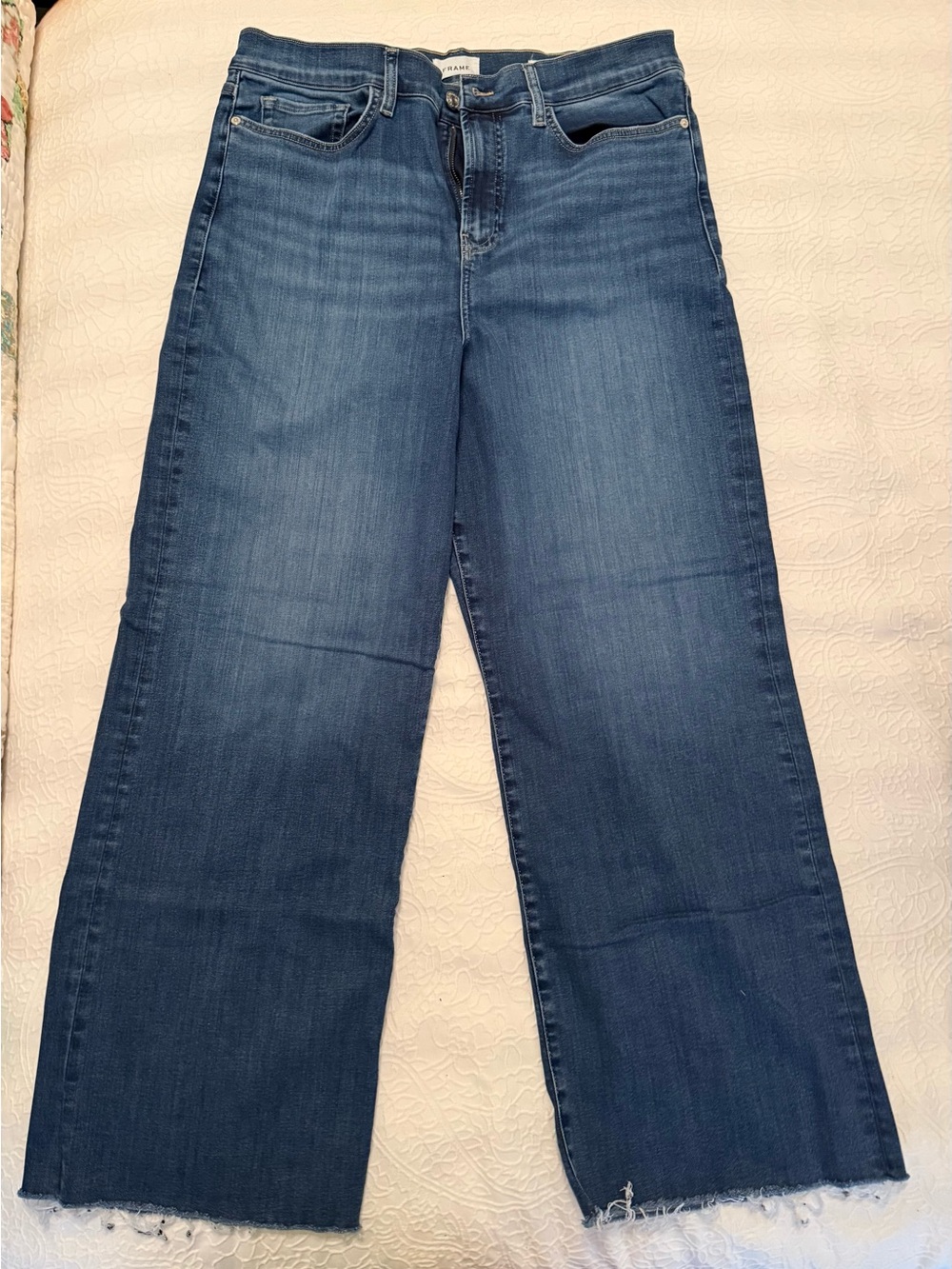 FRAME Le Slim Palazzo High-Rise Wide-Leg Raw Hem Jeans Blue - size 34